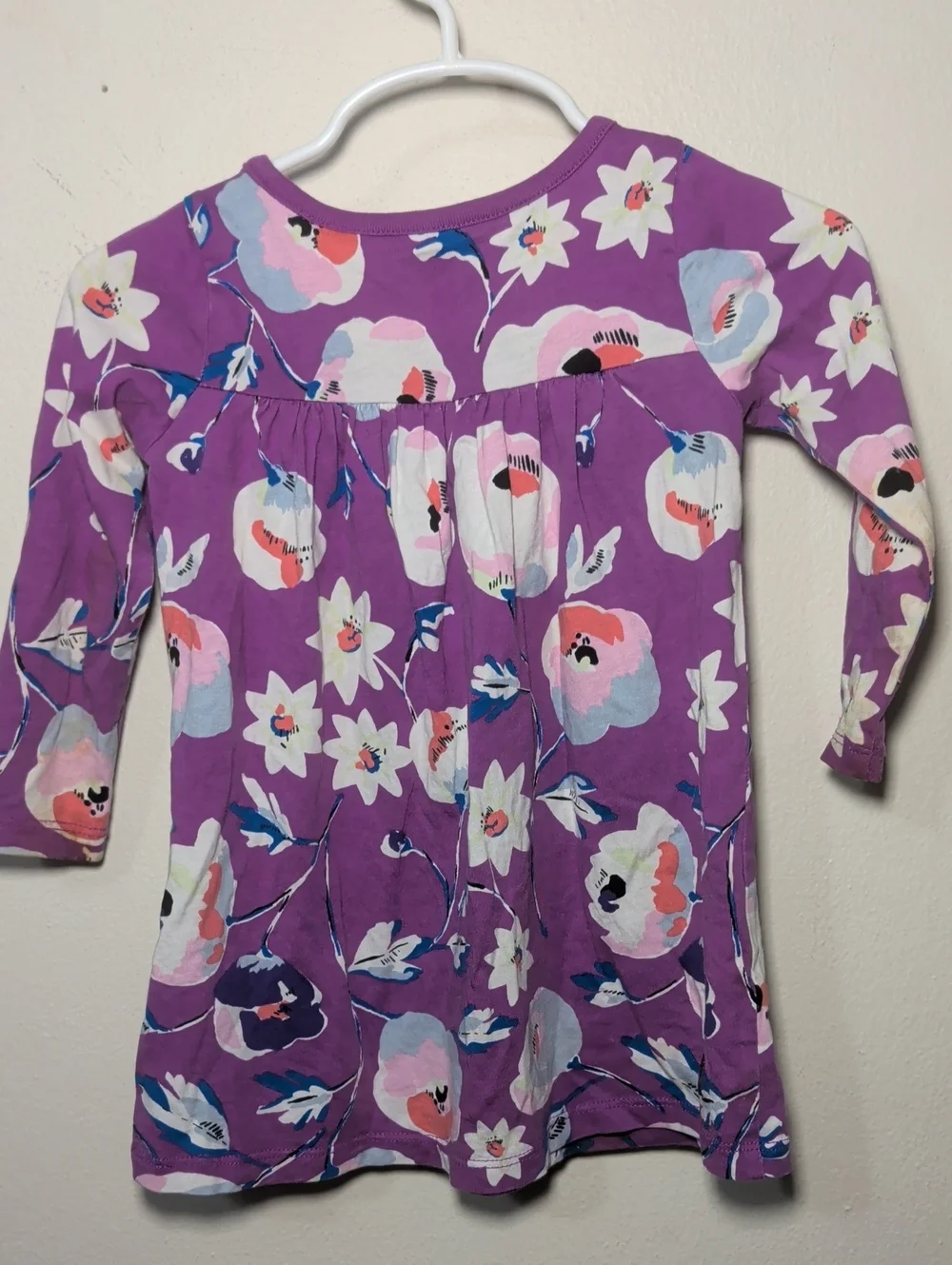 Tea Collection Floral Dress Purple White Long Sleeve 100% Cotton Girl 12-18M